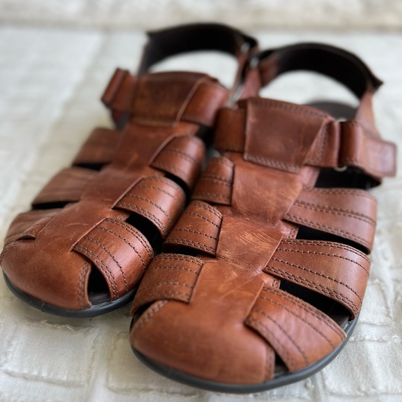 ECCO Leather Sandals. Velcro Enclosures - Picture 2 of 5